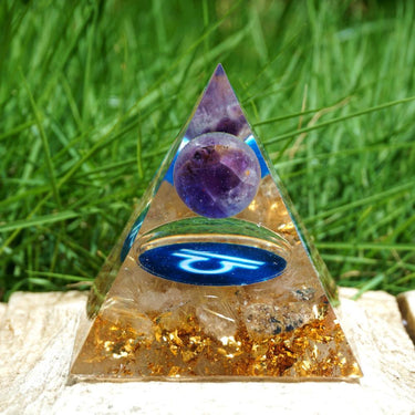 #128 - Handmade Amethyst & Tourmalinated Quartz 'HEAL SHADOW ENERGIES' LIBRA Zodiac ORGONITE Pyramid